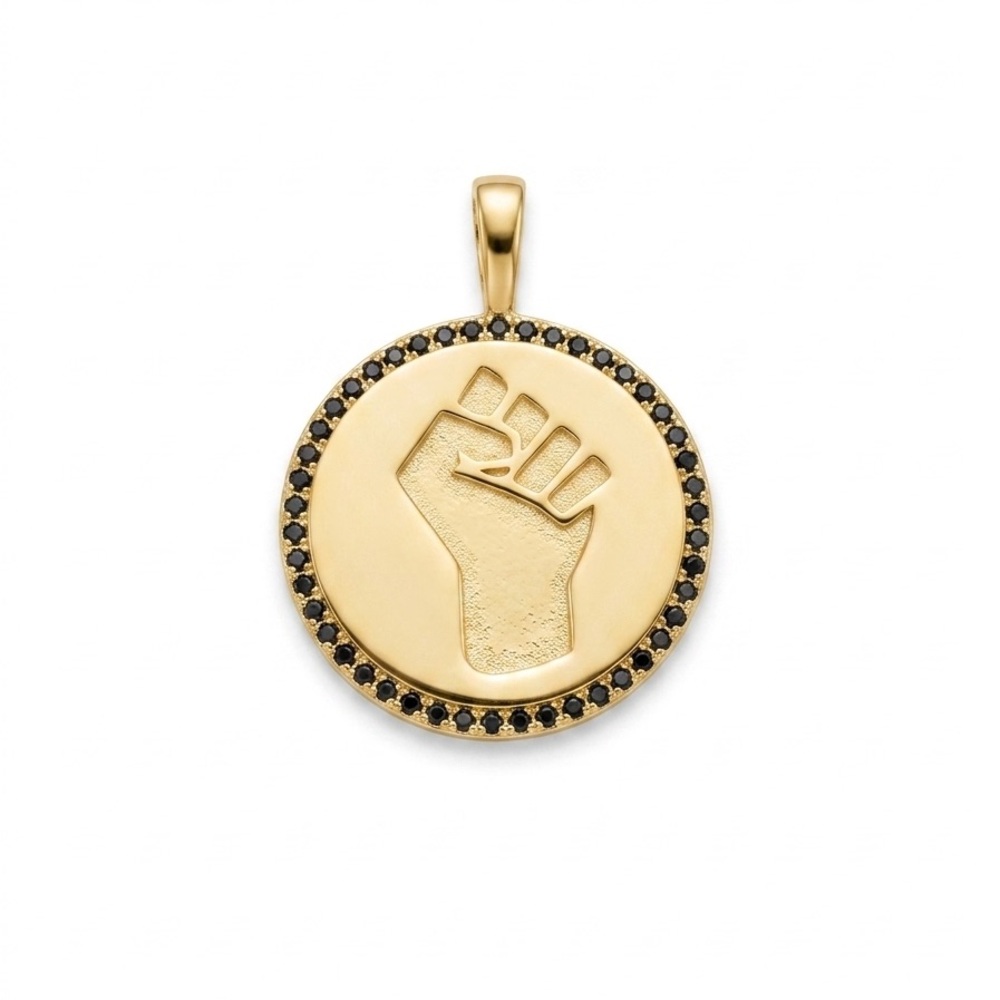 Melinda Maria Fist Medallion Pendant with Black Stone Halo